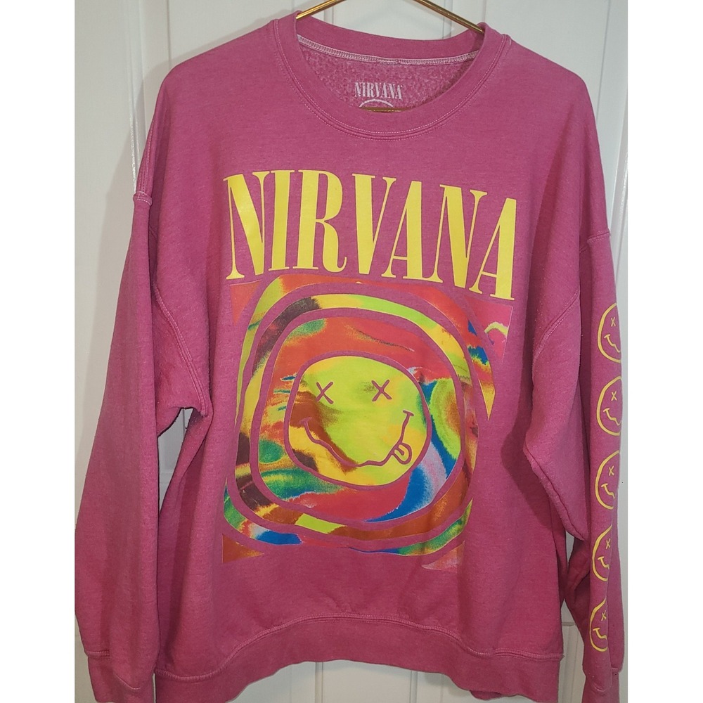 Nirvana Smile Sweatshirt Oversized Pink Small Urban Outfitters